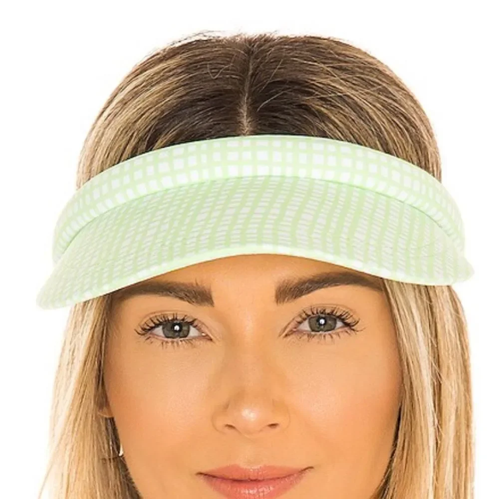 Lele Sadoughi Pistachio Gingham x Solid & Striped Printed Hard visor NWOT